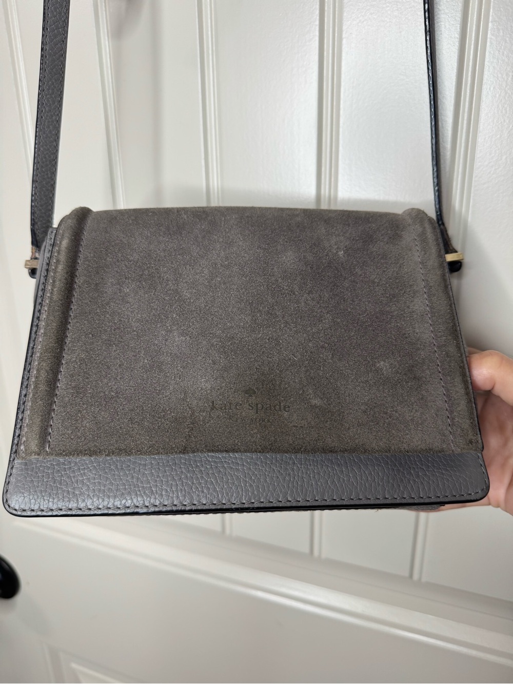 KATE SPADE ♠️ Gray Suede & Leather Crossbody Bag - 6 x 8” inches - Picture 8 of 17